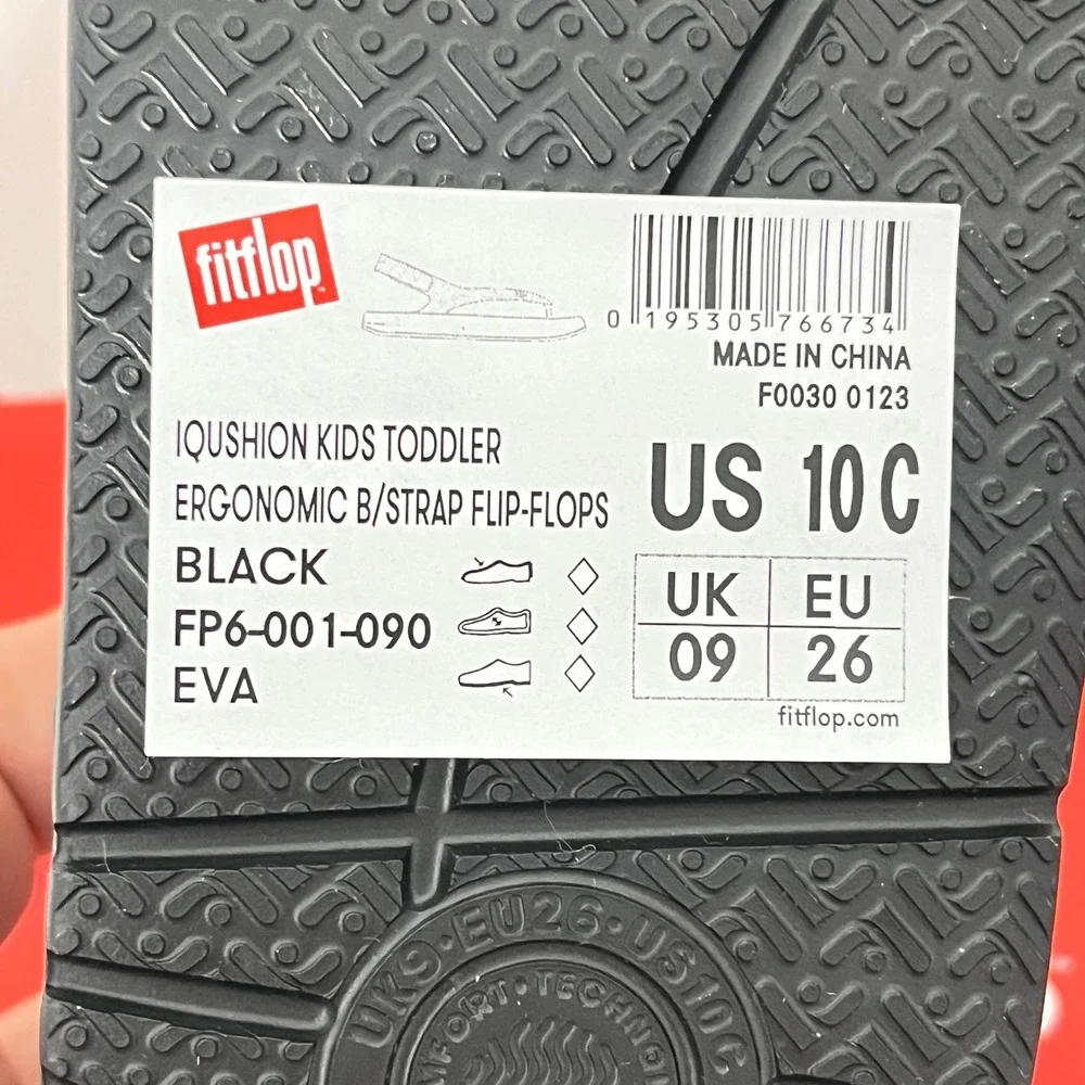 FitFlop iQushion Back-Strap Flip-Flops Kids 10C‎ Black Ergonomic Sandals